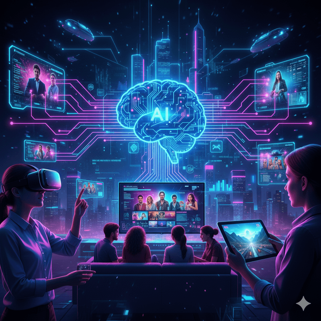 personas utilizando varios dispositivos que tienen inteligencia artificial