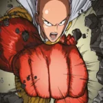 saitama dando un puñetazo a una pared