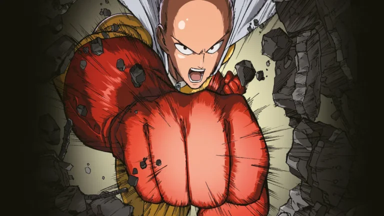 saitama dando un puñetazo a una pared
