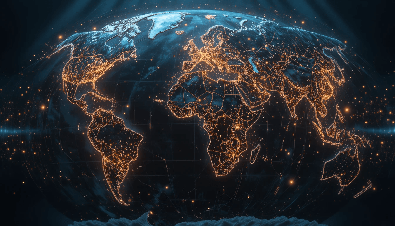 Representación del mundo sin internet mostrando ciudades desconectadas y colapso digital global