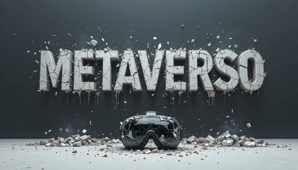 ¿que paso con el metaverso? logo destruido junto con un lente de realidad virtual tambien destruido 