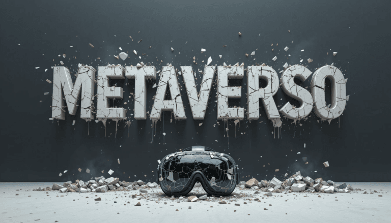metaverso destruido junto con un lente de realidad virtual tambien destruido