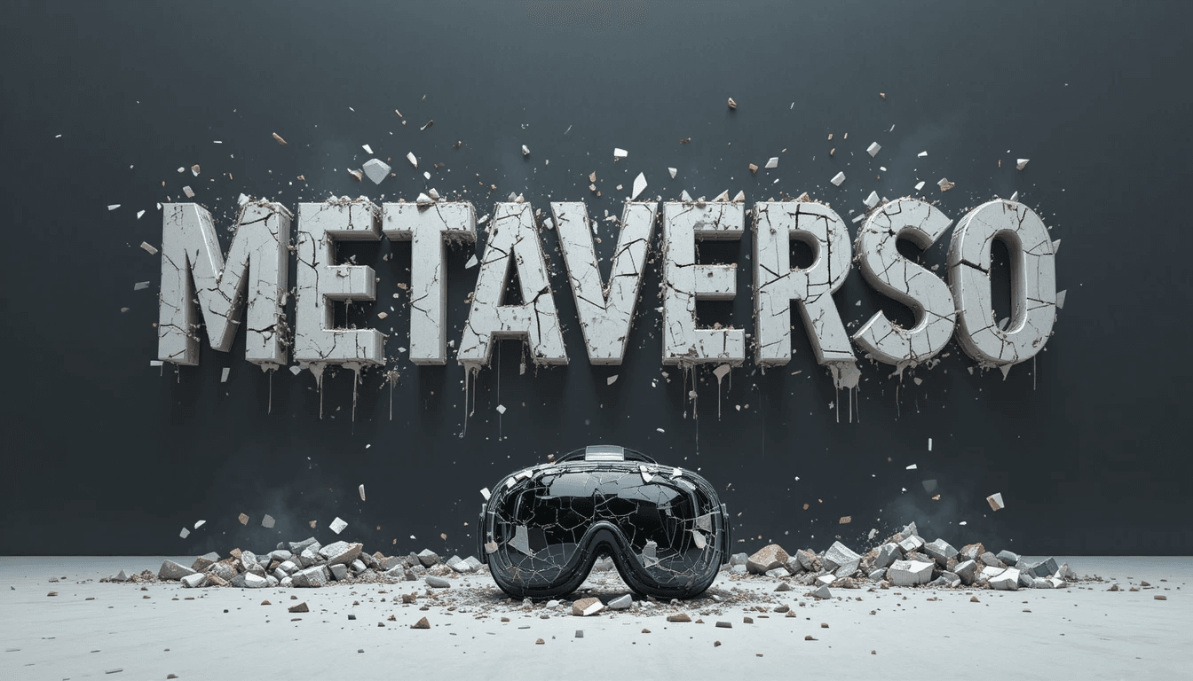 metaverso destruido junto con un lente de realidad virtual tambien destruido