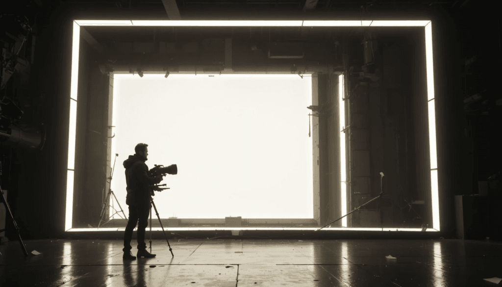 director de cine con su camara cinematografica pensando como analizar una pelicula